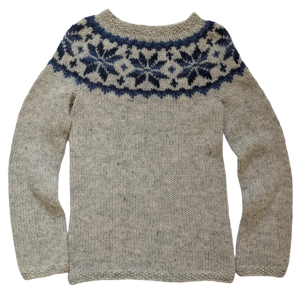 Handknitting Association Of Iceland Women's Nordic Sweater, Grey & Blue Yoke XS